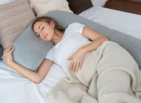AngQi Body Pregnancy Pillow with Jersey Cover, L Shaped Full Body Pillow for Pregnant Women and Side Sleeping, Gray in Saudi Arabia