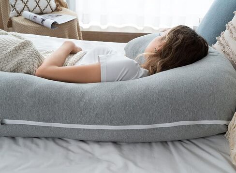 AngQi Body Pregnancy Pillow with Jersey Cover, L Shaped Full Body Pillow for Pregnant Women and Side Sleeping, Gray in Saudi Arabia