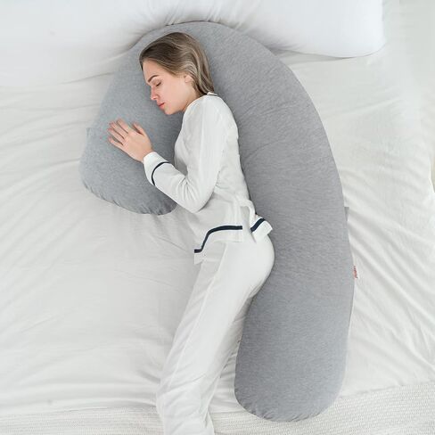 AngQi Body Pregnancy Pillow with Jersey Cover, L Shaped Full Body Pillow for Pregnant Women and Side Sleeping, Gray in Saudi Arabia