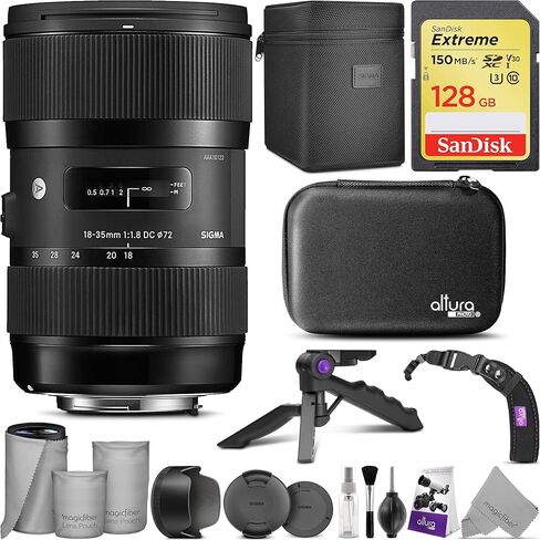 Sigma 18-35mm F1.8 Art DC HSM Lens for Canon DSLR Cameras with SanDisk 128gb SD Card & Altura Photo Advanced Accessory and Travel Bundle in Saudi Arabia