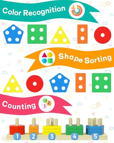 Montessori Toys for 1 2 3 Year Old Boys Girls Toddlers, Wooden Sensory Toys for Ages 2-4 0-2, 1 2 Year Old Boy Girl Birthday Gifts, Educational Toddler Learning Puzzles Toys in Saudi Arabia