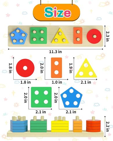 Montessori Toys for 1 2 3 Year Old Boys Girls Toddlers, Wooden Sensory Toys for Ages 2-4 0-2, 1 2 Year Old Boy Girl Birthday Gifts, Educational Toddler Learning Puzzles Toys in Saudi Arabia