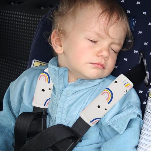 2Pcs Baby Car Seat Neck Cover for Kids, Children Seat Belt Cushion Cute Cartoon Pattern, Comfortable Soft Car Seat Belt Pads Cover Neck Support Travelling (Pink Flower) in Kuwait