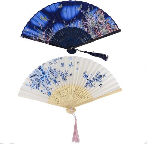 4 Pieces Folding Hand Fans for Women,Silk Foldable Handheld Fans Vintage Bamboo Frames Chinese Japanese Fans for Dancing Cosplay Wedding Party Props Decoration in Saudi Arabia