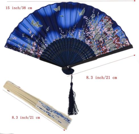4 Pieces Folding Hand Fans for Women,Silk Foldable Handheld Fans Vintage Bamboo Frames Chinese Japanese Fans for Dancing Cosplay Wedding Party Props Decoration in Saudi Arabia