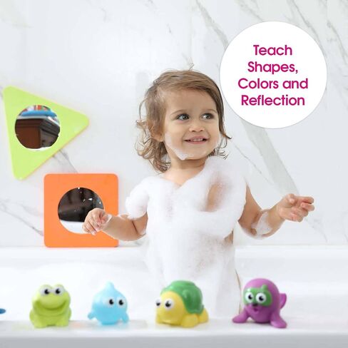 Edushape Magic Mirror Shapes Baby Bath Foam Toys Mirror - Stick-On Removable Baby Foam Bath Toys for Toddlers 1-3 - Learning Bath Toys Foam Mirror Teach Cause & Effect, Reasoning, Cognitive Skills in Saudi Arabia
