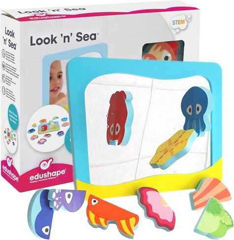 Edushape Magic Mirror Shapes Baby Bath Foam Toys Mirror - Stick-On Removable Baby Foam Bath Toys for Toddlers 1-3 - Learning Bath Toys Foam Mirror Teach Cause & Effect, Reasoning, Cognitive Skills in Saudi Arabia