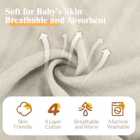 Preboun 6 Pcs Hooded Baby Towels Muslin Cotton Washcloths Set 32 x 32 Inch Soft Absorbent Baby Bath Towel with Hood 11 x 11 Inch Baby Muslin Washcloths for Newborns Infant Toddler(Grey, Coffee) in Kuwait