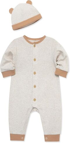 Little Me Simply Essential Solids 100% Organic Clothes for Baby Coverall and Hat Set, 3 Months - 12 Months in Saudi Arabia