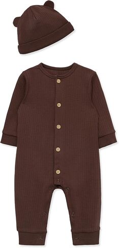 Little Me Simply Essential Solids 100% Organic Clothes for Baby Coverall and Hat Set, 3 Months - 12 Months in Kuwait