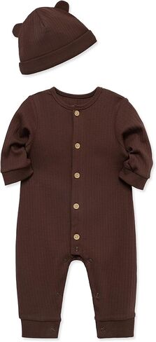 Little Me Simply Essential Solids 100% Organic Clothes for Baby Coverall and Hat Set, 3 Months - 12 Months in Kuwait