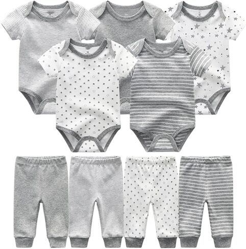 Chamie Newborn Short Sleeve Baby Bodysuit Baby Clothes set 9 Pack for Boys and Girls in Saudi Arabia