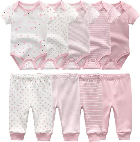 Chamie Newborn Short Sleeve Baby Bodysuit Baby Clothes set 9 Pack for Boys and Girls in Saudi Arabia