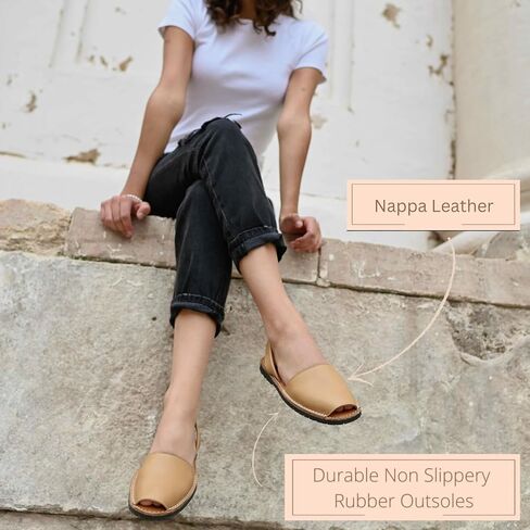 The Spanish Sandal co Classic Flat Sandals for Women, Dressy Soft Leather Peep Toe Sandals for Women, Versatile Casual Slip-on Flats in Saudi Arabia