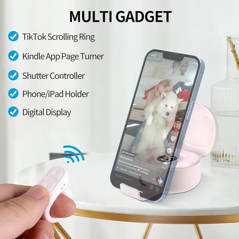 Upgrade Scrolling Ring, Remote Control for TikTok, Bluetooth Ring Scroller with Stand, Bluetooth Camera Remote Compatible with iPhone, iPad, iOS Android Cell Phone-Pink in Saudi Arabia