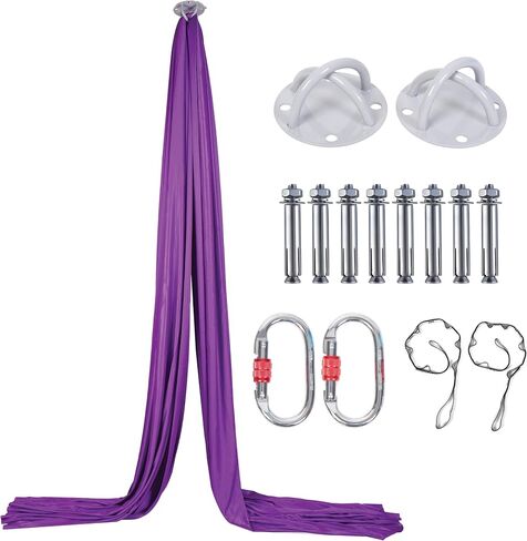 Aerial Silks Kit - 2 Daisy Chains, 2 Stainless Steel Carabiners, 8 Expansion Screws For Concrete Structure, 2 Ceiling Brackets For Aerial Arts & Fitness With Guide, Soft Silk For Smooth Movement in Saudi Arabia