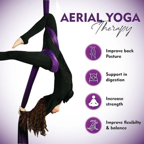 Aerial Silks Kit - 2 Daisy Chains, 2 Stainless Steel Carabiners, 8 Expansion Screws For Concrete Structure, 2 Ceiling Brackets For Aerial Arts & Fitness With Guide, Soft Silk For Smooth Movement in Saudi Arabia