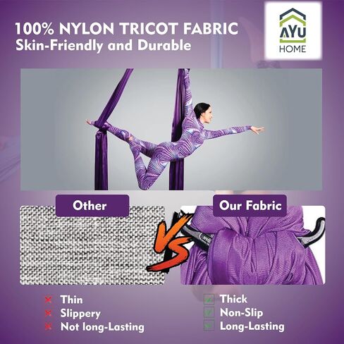 Aerial Silks Kit - 2 Daisy Chains, 2 Stainless Steel Carabiners, 8 Expansion Screws For Concrete Structure, 2 Ceiling Brackets For Aerial Arts & Fitness With Guide, Soft Silk For Smooth Movement in Saudi Arabia