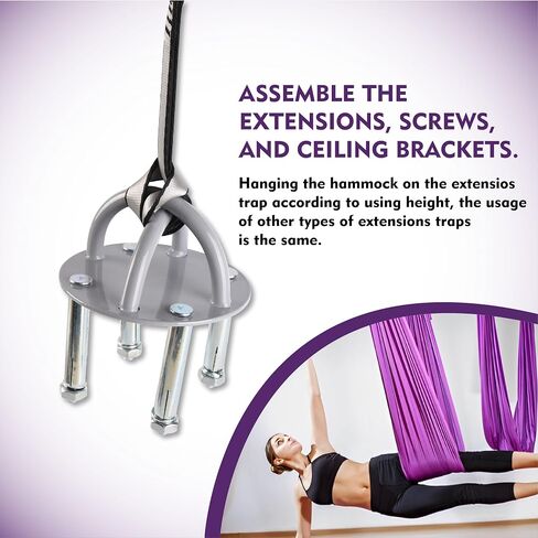 Aerial Silks Kit - 2 Daisy Chains, 2 Stainless Steel Carabiners, 8 Expansion Screws For Concrete Structure, 2 Ceiling Brackets For Aerial Arts & Fitness With Guide, Soft Silk For Smooth Movement in Saudi Arabia
