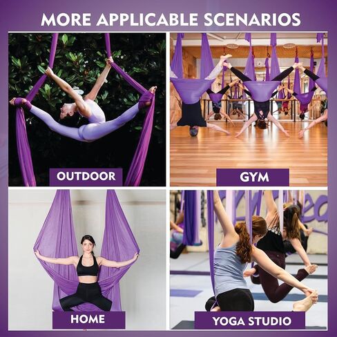 Aerial Silks Kit - 2 Daisy Chains, 2 Stainless Steel Carabiners, 8 Expansion Screws For Concrete Structure, 2 Ceiling Brackets For Aerial Arts & Fitness With Guide, Soft Silk For Smooth Movement in Saudi Arabia