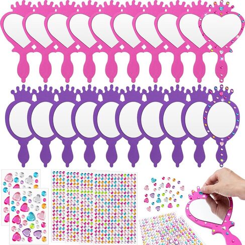 Geetery 20 Pcs Unbreakable Kids Mirror DIY Decorate Your Own Princess Mirror Mermaid Mirrors Princess Foam Mirrors Small Mirrors for Crafts Princess Party Decorations (Purple, Pink) in Kuwait