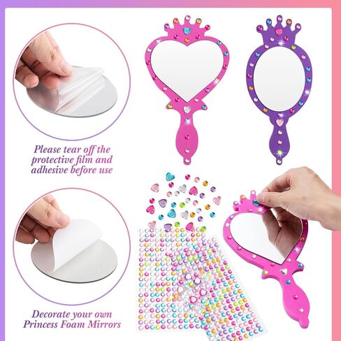 Geetery 20 Pcs Unbreakable Kids Mirror DIY Decorate Your Own Princess Mirror Mermaid Mirrors Princess Foam Mirrors Small Mirrors for Crafts Princess Party Decorations (Purple, Pink) in Kuwait