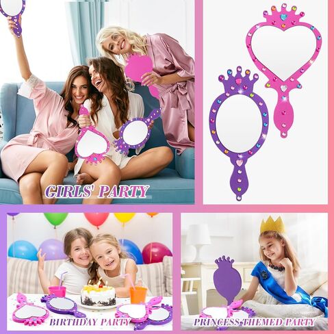 Geetery 20 Pcs Unbreakable Kids Mirror DIY Decorate Your Own Princess Mirror Mermaid Mirrors Princess Foam Mirrors Small Mirrors for Crafts Princess Party Decorations (Purple, Pink) in Kuwait
