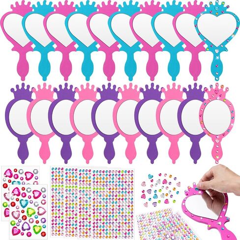 Geetery 20 Pcs Unbreakable Kids Mirror DIY Decorate Your Own Princess Mirror Mermaid Mirrors Princess Foam Mirrors Small Mirrors for Crafts Princess Party Decorations (Purple, Pink) in Kuwait