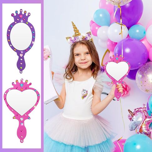 Geetery 20 Pcs Unbreakable Kids Mirror DIY Decorate Your Own Princess Mirror Mermaid Mirrors Princess Foam Mirrors Small Mirrors for Crafts Princess Party Decorations (Purple, Pink) in Kuwait