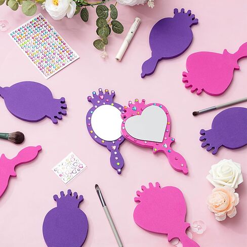 Geetery 20 Pcs Unbreakable Kids Mirror DIY Decorate Your Own Princess Mirror Mermaid Mirrors Princess Foam Mirrors Small Mirrors for Crafts Princess Party Decorations (Purple, Pink) in Kuwait