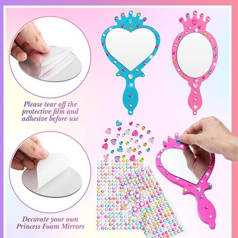 Geetery 20 Pcs Unbreakable Kids Mirror DIY Decorate Your Own Princess Mirror Mermaid Mirrors Princess Foam Mirrors Small Mirrors for Crafts Princess Party Decorations (Purple, Pink) in Kuwait