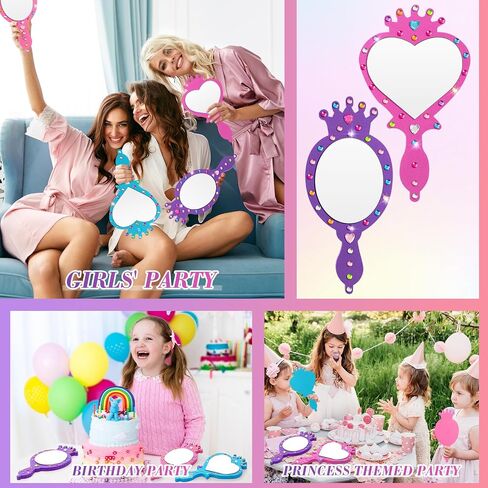 Geetery 20 Pcs Unbreakable Kids Mirror DIY Decorate Your Own Princess Mirror Mermaid Mirrors Princess Foam Mirrors Small Mirrors for Crafts Princess Party Decorations (Purple, Pink) in Kuwait