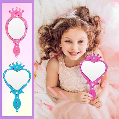 Geetery 20 Pcs Unbreakable Kids Mirror DIY Decorate Your Own Princess Mirror Mermaid Mirrors Princess Foam Mirrors Small Mirrors for Crafts Princess Party Decorations (Purple, Pink) in Kuwait