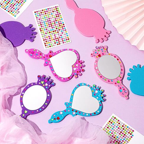 Geetery 20 Pcs Unbreakable Kids Mirror DIY Decorate Your Own Princess Mirror Mermaid Mirrors Princess Foam Mirrors Small Mirrors for Crafts Princess Party Decorations (Purple, Pink) in Kuwait