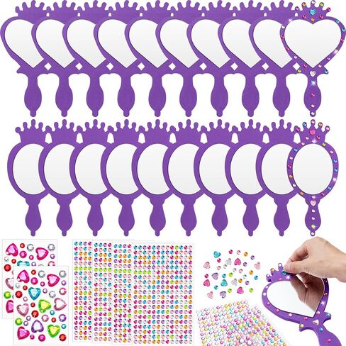 Geetery 20 Pcs Unbreakable Kids Mirror DIY Decorate Your Own Princess Mirror Mermaid Mirrors Princess Foam Mirrors Small Mirrors for Crafts Princess Party Decorations (Purple, Pink) in Kuwait