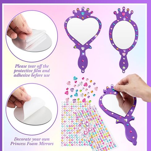 Geetery 20 Pcs Unbreakable Kids Mirror DIY Decorate Your Own Princess Mirror Mermaid Mirrors Princess Foam Mirrors Small Mirrors for Crafts Princess Party Decorations (Purple, Pink) in Kuwait