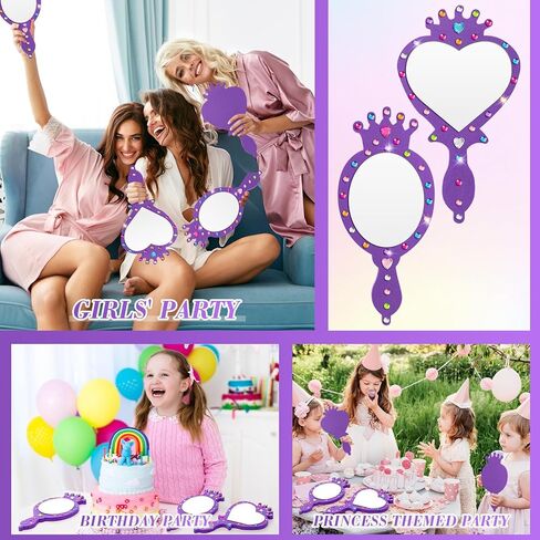 Geetery 20 Pcs Unbreakable Kids Mirror DIY Decorate Your Own Princess Mirror Mermaid Mirrors Princess Foam Mirrors Small Mirrors for Crafts Princess Party Decorations (Purple, Pink) in Kuwait