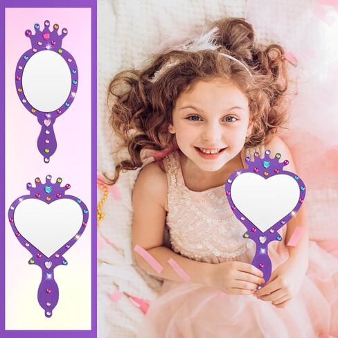 Geetery 20 Pcs Unbreakable Kids Mirror DIY Decorate Your Own Princess Mirror Mermaid Mirrors Princess Foam Mirrors Small Mirrors for Crafts Princess Party Decorations (Purple, Pink) in Kuwait