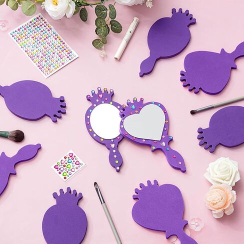 Geetery 20 Pcs Unbreakable Kids Mirror DIY Decorate Your Own Princess Mirror Mermaid Mirrors Princess Foam Mirrors Small Mirrors for Crafts Princess Party Decorations (Purple, Pink) in Kuwait
