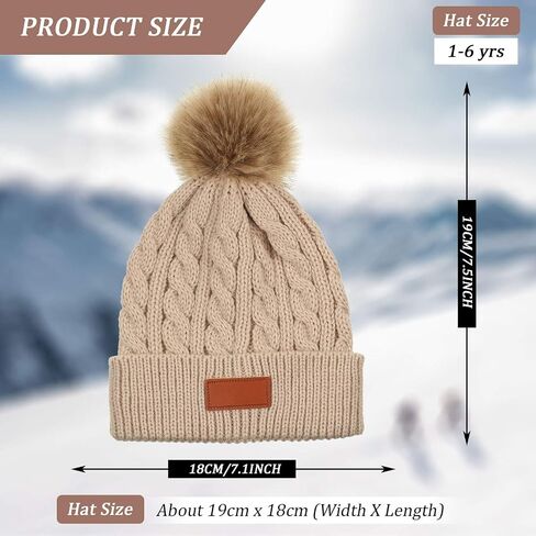 3 Pieces Kids Knitted Woolen Hat Winter Warm Pom Pom Beanie Cap Knit Hat with Detachable Pom for 1-3 Years Old Girls Boys in Saudi Arabia