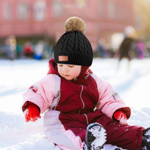 3 Pieces Kids Knitted Woolen Hat Winter Warm Pom Pom Beanie Cap Knit Hat with Detachable Pom for 1-3 Years Old Girls Boys in Saudi Arabia