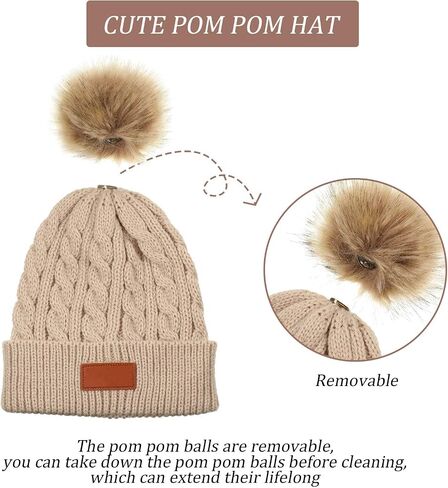 3 Pieces Kids Knitted Woolen Hat Winter Warm Pom Pom Beanie Cap Knit Hat with Detachable Pom for 1-3 Years Old Girls Boys in Saudi Arabia
