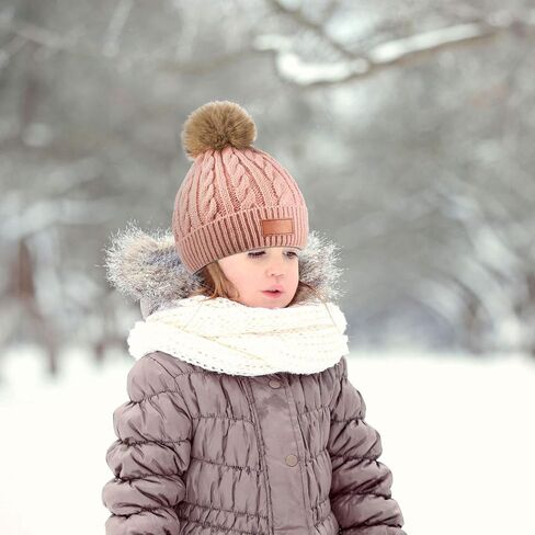 3 Pieces Kids Knitted Woolen Hat Winter Warm Pom Pom Beanie Cap Knit Hat with Detachable Pom for 1-3 Years Old Girls Boys in Saudi Arabia