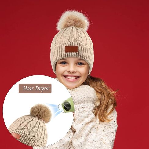 3 Pieces Kids Knitted Woolen Hat Winter Warm Pom Pom Beanie Cap Knit Hat with Detachable Pom for 1-3 Years Old Girls Boys in Saudi Arabia