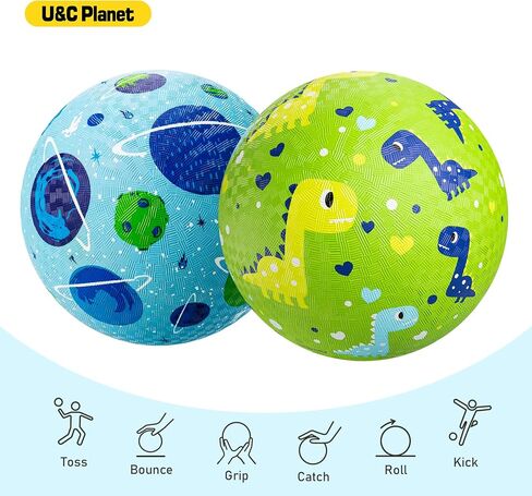 U&C Planet 2 عبوة من كرات الملعب للأطفال، كرة مطاطية كرتونية مقاس 8.5 بوصة مع مضخة دودج بول كيك بول في الهواء الطلق لعبة كرة داخلية للأطفال الصغار الأولاد والبنات in Kuwait