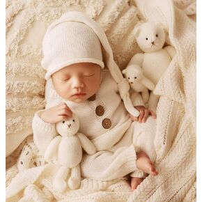 Newborn Photography Props Photo Posing Outfits,2 PCS Baby Photoshoot Outfits, (Fits for 0-20 Days Baby Boys and Girls) Crochet Knitted Romper, Newborn Photography Accessories (Romper+Hat)