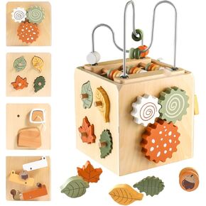 Wooden Space Toy for Baby 1 Year Old, Montessori Toy for Babies 12-18 Months, Toddler Rocket Toy Age 1-3, Sensory Activity Cube Learning Toy, 1st Birthday Gift for Boys and Girls