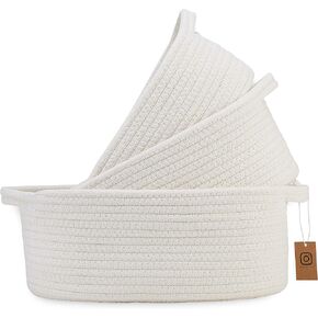 NaturalCozy 3-Piece Oval Storage Basket Set– Natural Woven Gift Basket Empty, Soft Baby Basket for Nursery, Cat Dog Toy Baskets, Small Rope Basket (Off White)