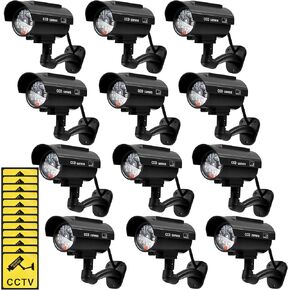 Kanayu 12 Pieces Solar Powered Fake Security Camera Dummy Security Camera Simulated Surveillance Camera with Realistic Red Flashing Lights for Indoor Outdoor Home Store