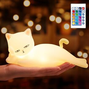 Mubarek Night Lights for Kids Lamp Cat Lamp,16 Colors Kids Night Lights Cute Lamp,Dimmable & Remote Night Lights,Rechargeable Silicone Night Light for Kids,Cat Gifts for Kids Night Light for Bedroom